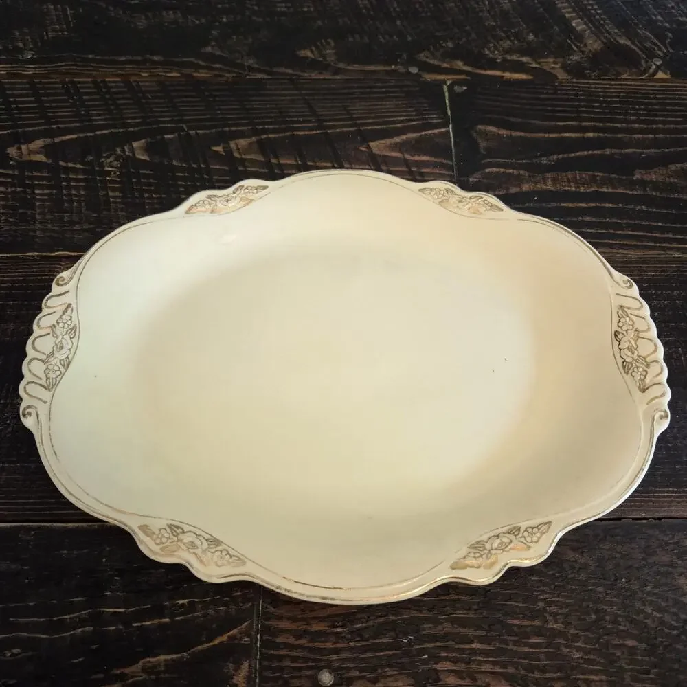 Homer Laughlin Serving Oval Platter Cream with Silver Trim 13